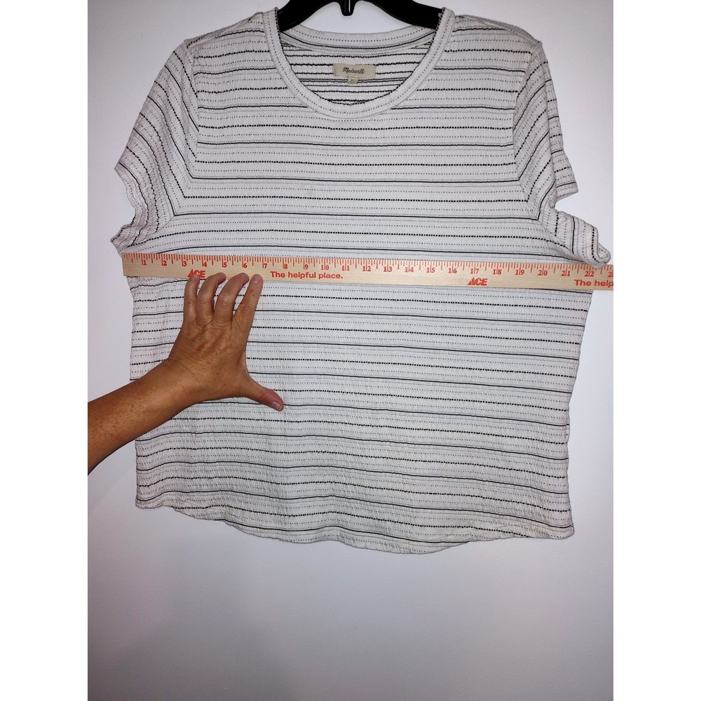 Madewell Womens XL White Black Striped Textured Short Sleeve T-Shirt‎ - Picture 4 of 7